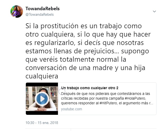 Tweet Towanda Rebels Prostitución trabajo
